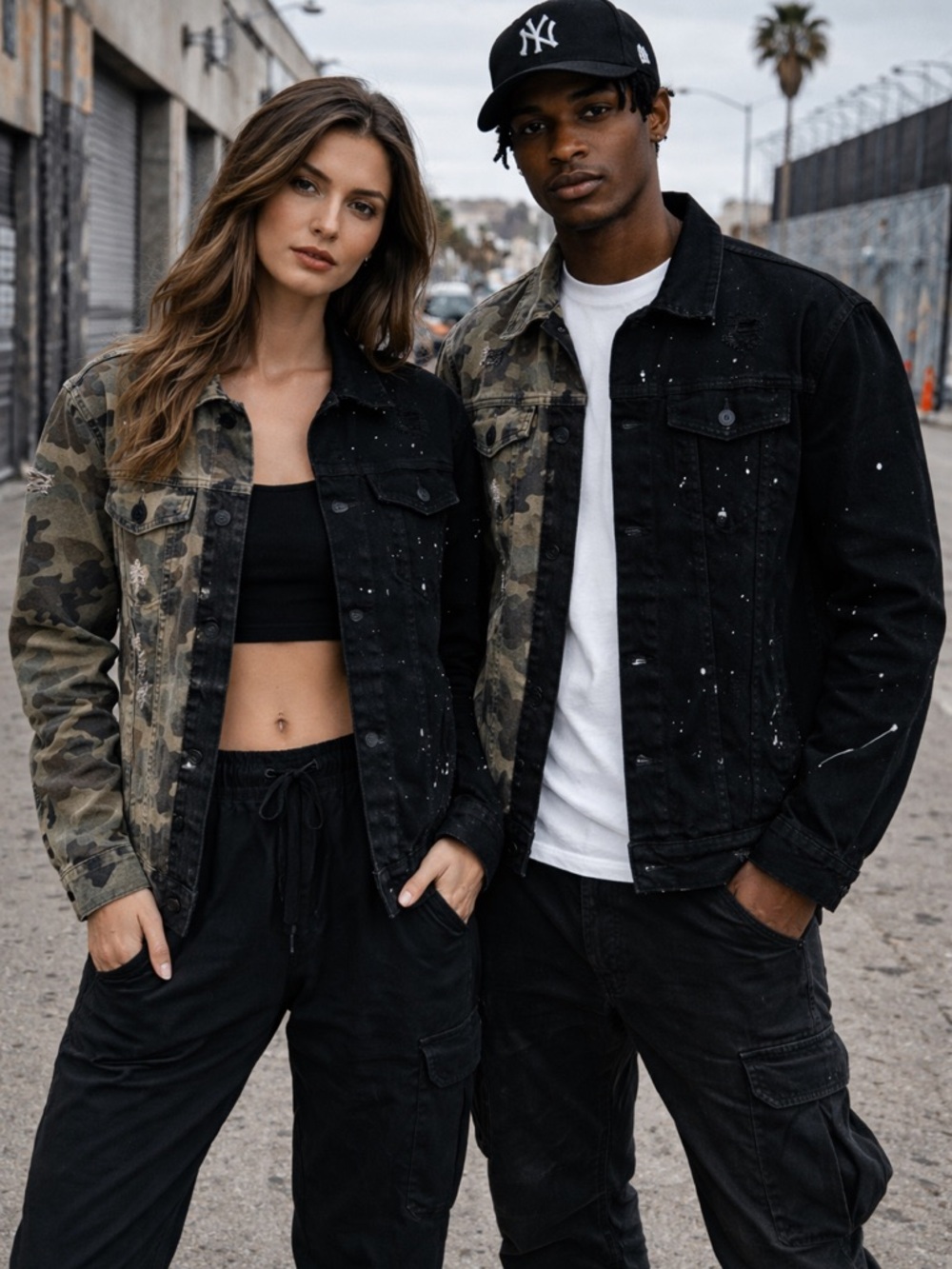 KDNK Split Camo & Black Denim Jacket Unisex Size Medium
